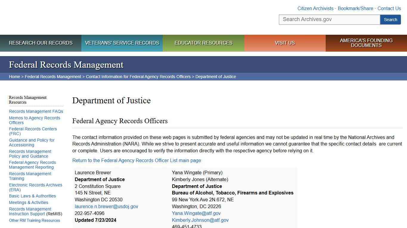 Department of Justice National Archives