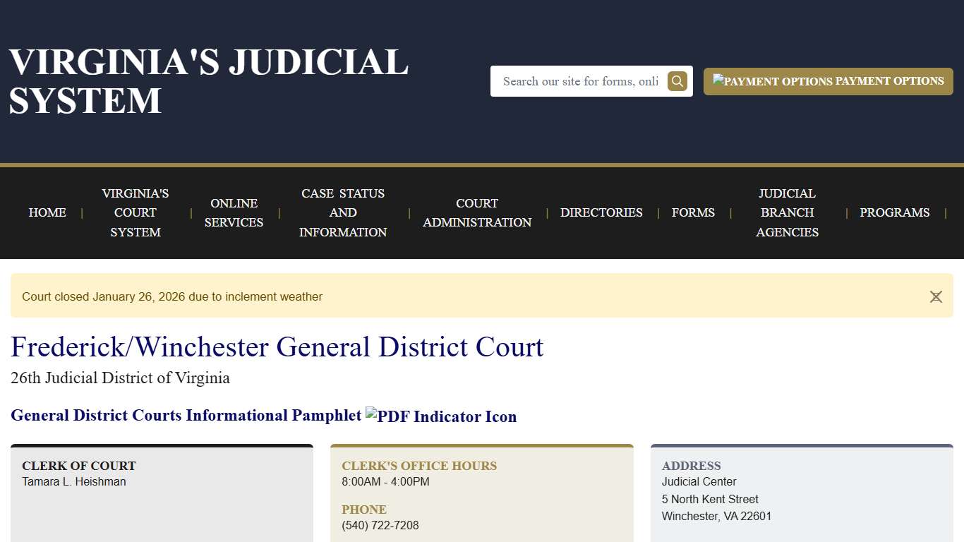 Frederick/Winchester General District Court Virginia Court System